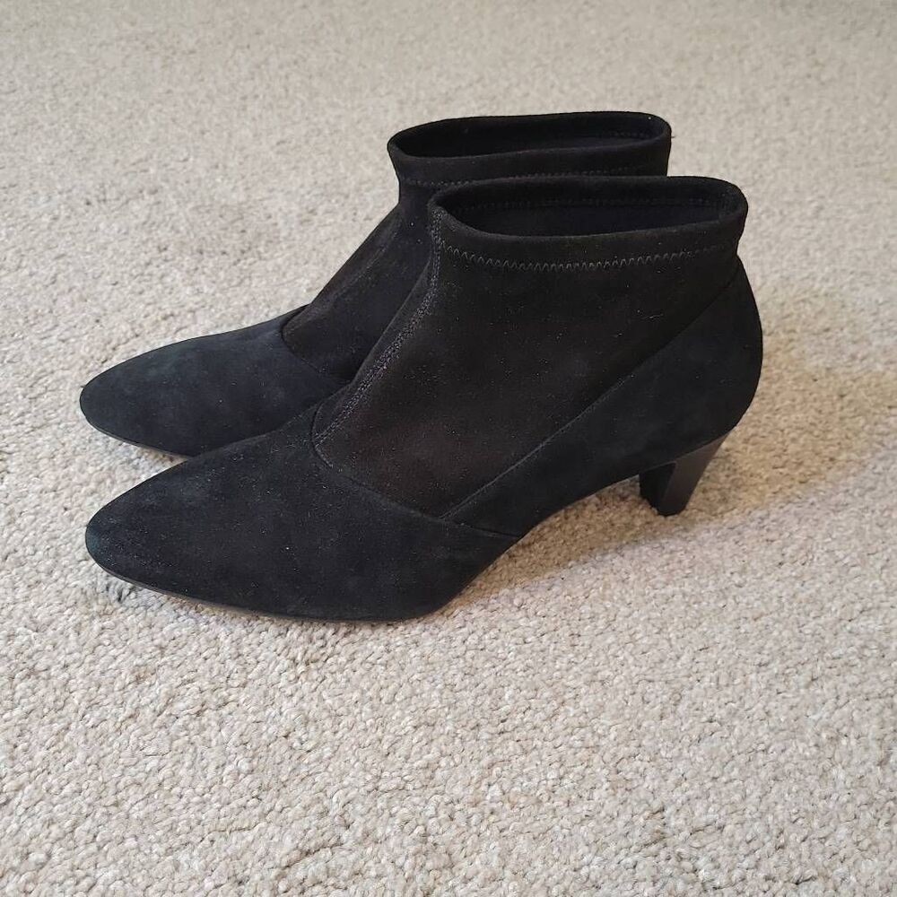 Ecco Women's Black Suede Stretch Pull On Bootie Comfy Size 10